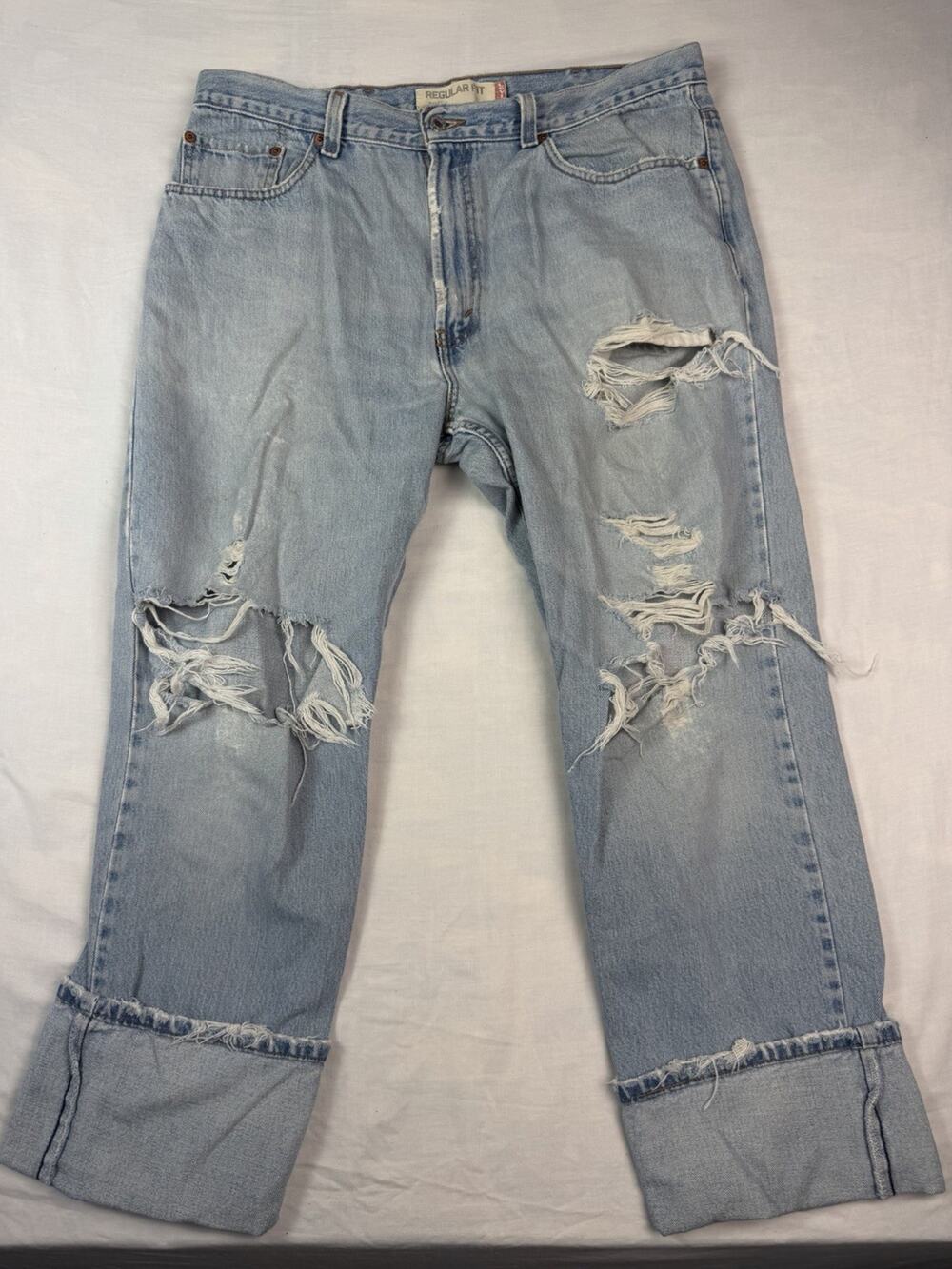 Levi's 505 Jeans 38x32 Light Wash Distressed Grunge Y2